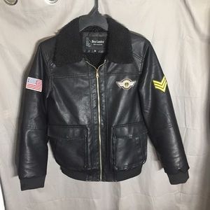 Black PU Leather Aviator Jacket